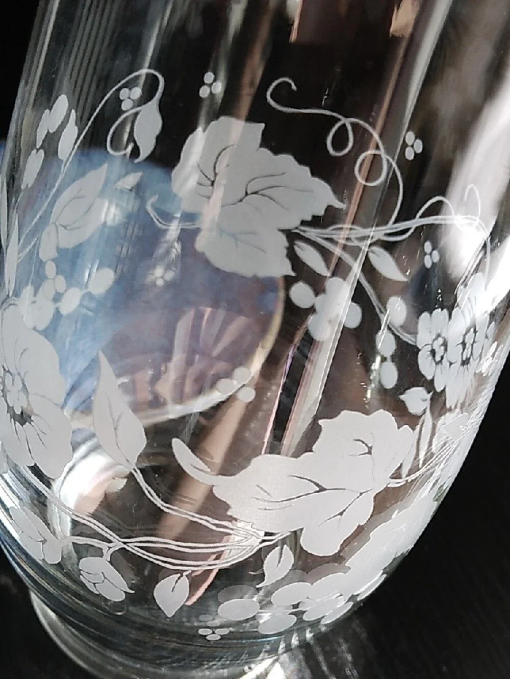 Vintage Clear Floral Etched Glass Vase